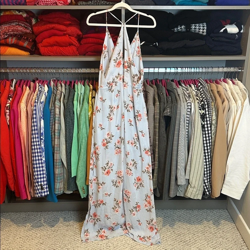 Lush blue/coral floral sleeveless back zipper closure maxi dress size S - Picture 3 of 3